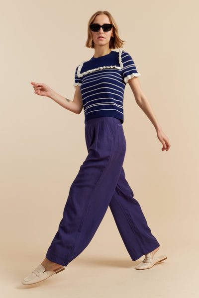 SAMPLE SALE - NO REFUNDS Blue Tencel-Linen Pleat Trousers