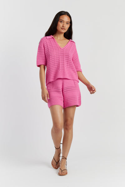 SAMPLE SALE - NO REFUNDS Pink Cotton Crochet Shirt