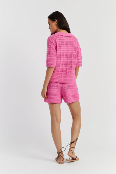 SAMPLE SALE - NO REFUNDS Pink Cotton Crochet Shirt