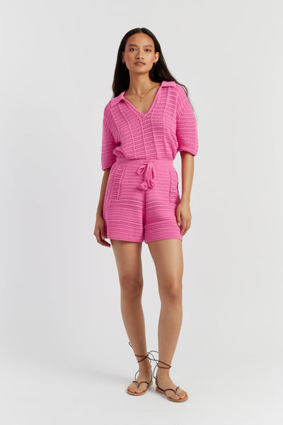 SAMPLE SALE - NO REFUNDS Pink Cotton Crochet Shorts
