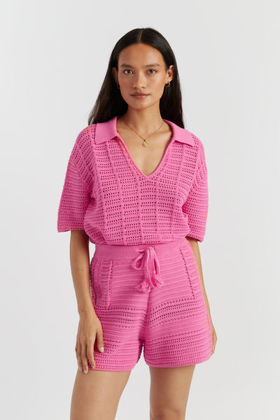 SAMPLE SALE - NO REFUNDS Pink Cotton Crochet Shorts