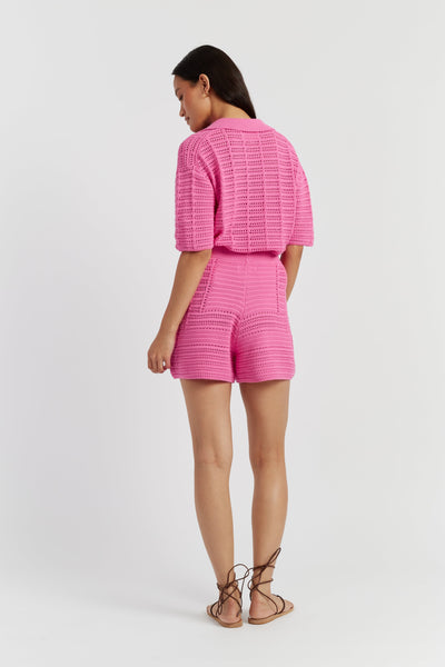 SAMPLE SALE - NO REFUNDS Pink Cotton Crochet Shorts