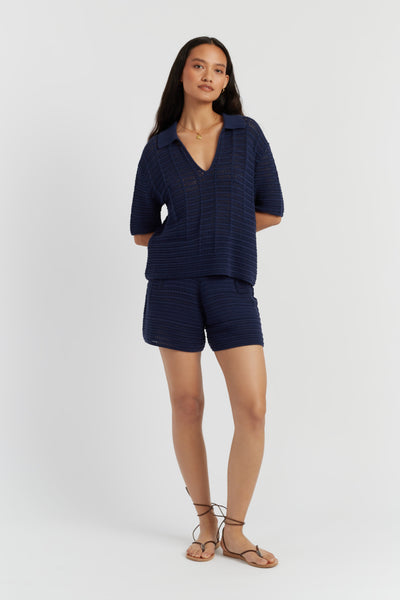 SAMPLE SALE - NO REFUNDS Navy Cotton Crochet Shirt