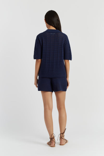 SAMPLE SALE - NO REFUNDS Navy Cotton Crochet Shirt