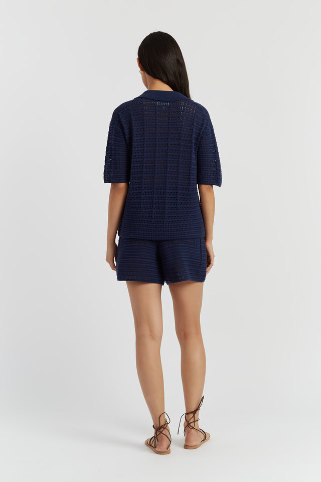 Navy Cotton Crochet Shirt image 2
