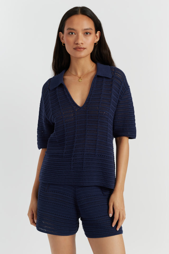 Navy Cotton Crochet Shirt image 1