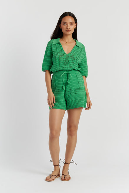 SAMPLE SALE - NO REFUNDS Green Cotton Crochet Shorts