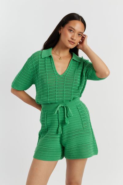SAMPLE SALE - NO REFUNDS Green Cotton Crochet Shorts