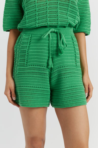 SAMPLE SALE - NO REFUNDS Green Cotton Crochet Shorts