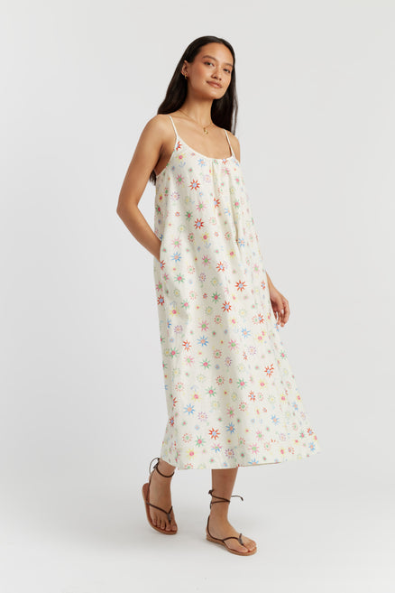 SAMPLE SALE - NO REFUNDS Cream Linen-Cotton Etoile Sundress