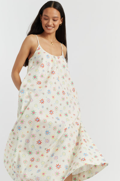 SAMPLE SALE - NO REFUNDS Cream Linen-Cotton Etoile Sundress