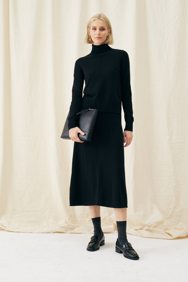 Black Wool-Cashmere Midi Skirt image 3