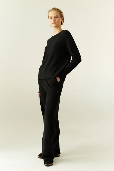 Black Pure Cashmere Wide-Leg Pants