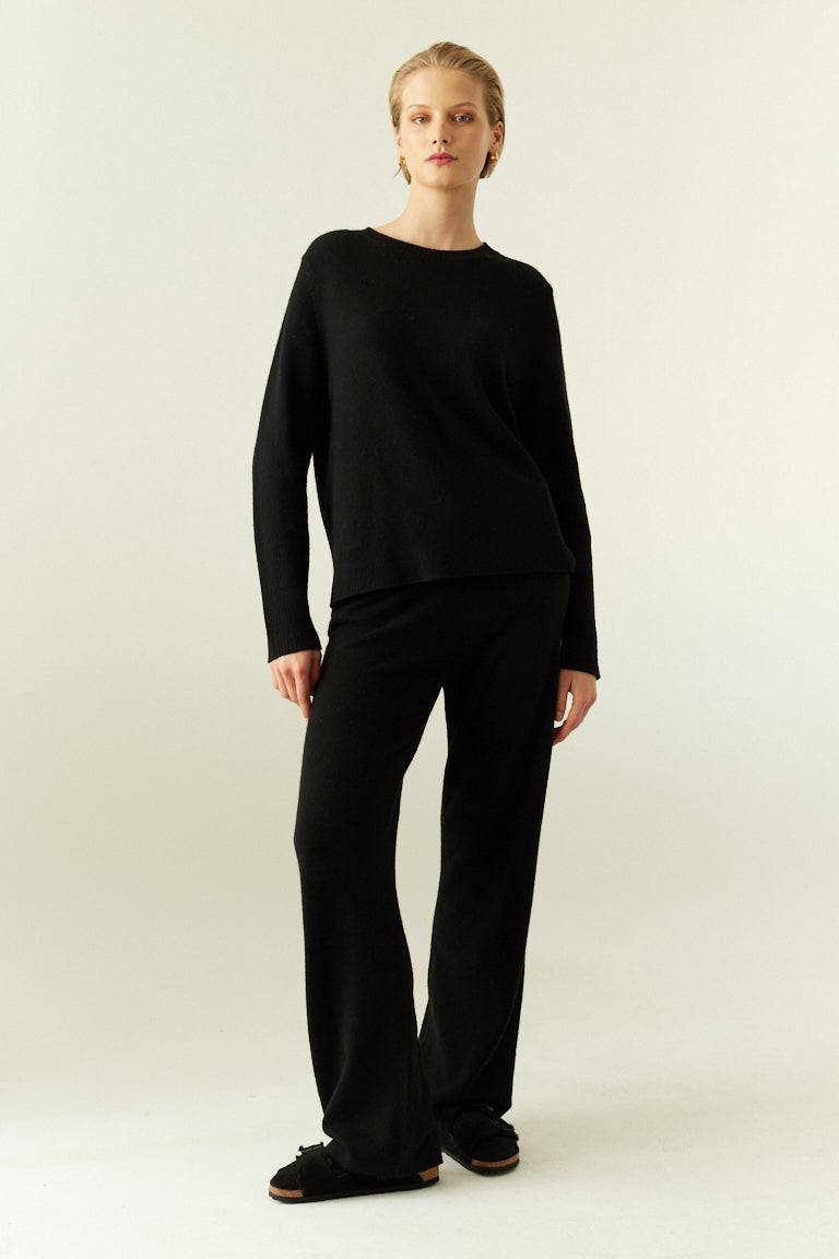 Black Pure Cashmere Wide-Leg Pants