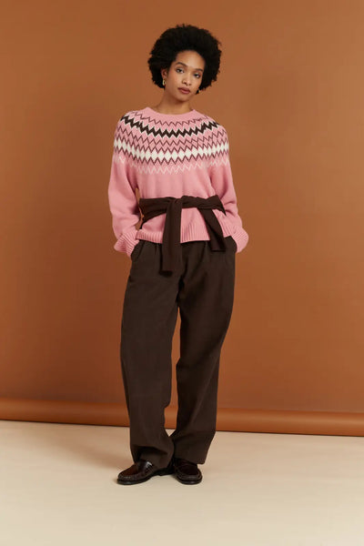 Salmon Wool-Cashmere Fair Isle Sweater