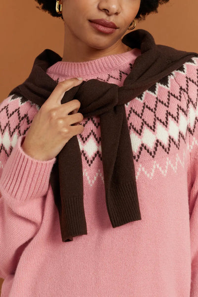 Salmon Wool-Cashmere Fair Isle Sweater