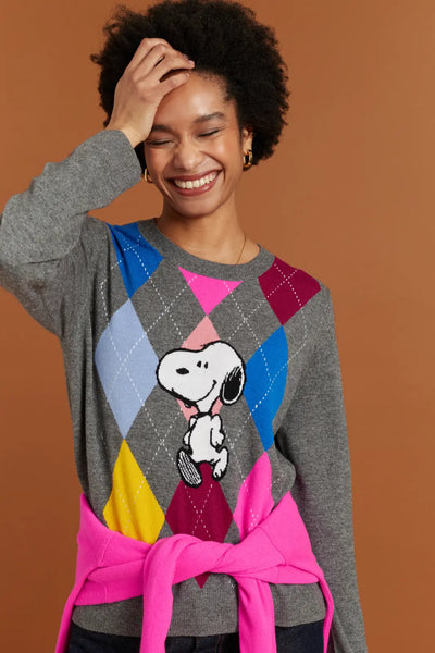 Multi Wool-Cashmere Snoopy Argyle Sweater