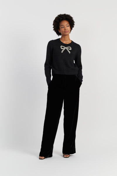 Black Wool-Cashmere Embellished Bow Sweater