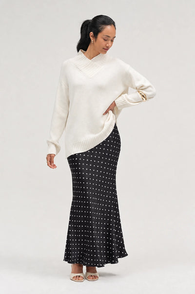 Black Viscose Polka Dot Skirt