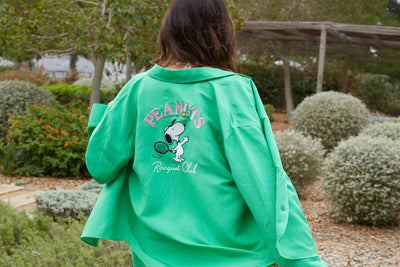 SAMPLE SALE - NO REFUNDS Green Linen-Cotton Peanuts Racquet Club Shirt