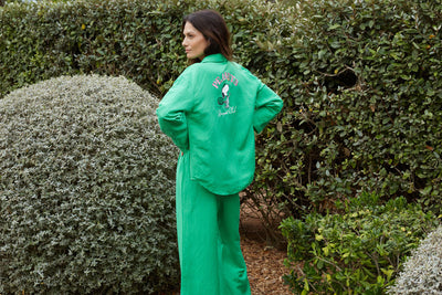 SAMPLE SALE - NO REFUNDS Green Linen-Cotton Peanuts Racquet Club Trousers