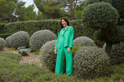 SAMPLE SALE - NO REFUNDS Green Linen-Cotton Peanuts Racquet Club Trousers