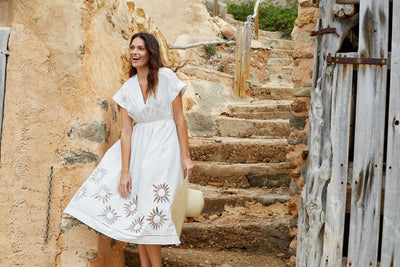 SAMPLE SALE - NO REFUNDS Cream Cotton-Lyocell Broderie Dress