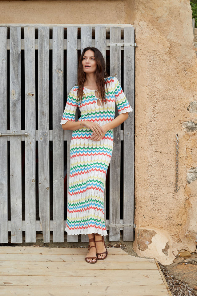 Cream Cotton Chevron Stitch Dress image 2