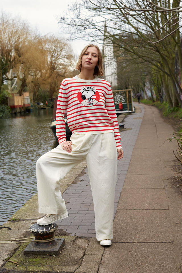 Red Cotton Snoopy Nautical Sweater image 2