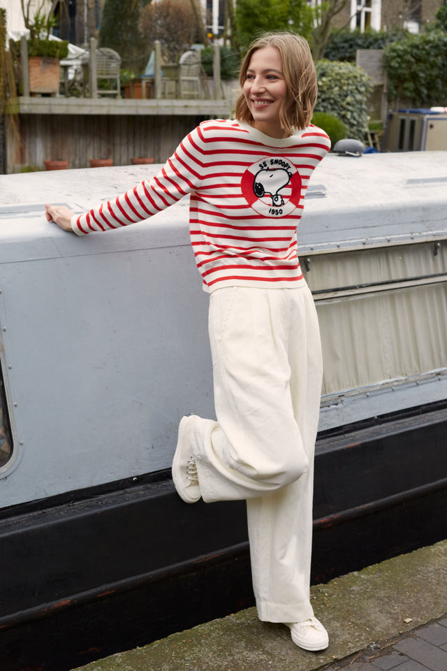 Red Cotton Snoopy Nautical Sweater image 3