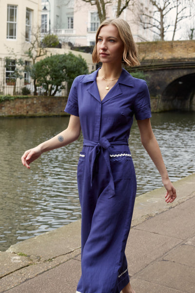 SAMPLE SALE - NO REFUNDS Blue Tencel-Linen La Mer Jumpsuit