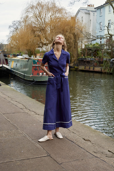 SAMPLE SALE - NO REFUNDS Blue Tencel-Linen La Mer Jumpsuit