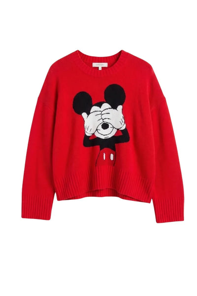 Red Wool-Cashmere Peeakabo Mickey Sweater