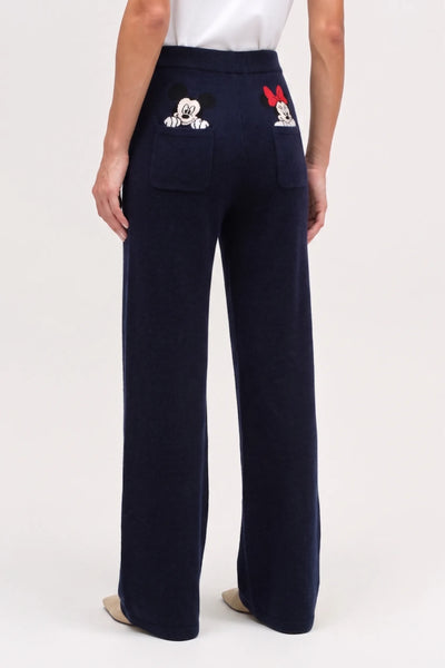 Navy Wool-Cashmere Disney Peek Pocket Wide-Leg Track Pants