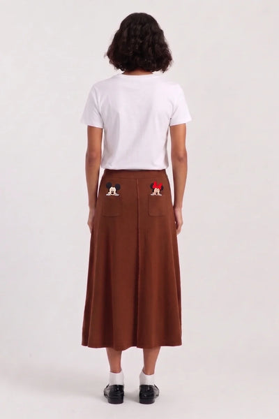 Toffee Wool-Cashmere Mickey & Minnie Peek Pocket Skirt