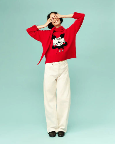 Red Wool-Cashmere Peeakabo Mickey Sweater