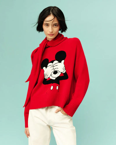 Red Wool-Cashmere Peeakabo Mickey Sweater
