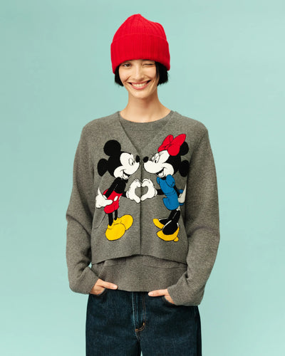 Grey Wool-Cashmere Mickey & Minnie Cardigan