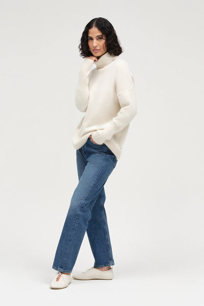 Cream Pure Cashmere Rollneck Sweater