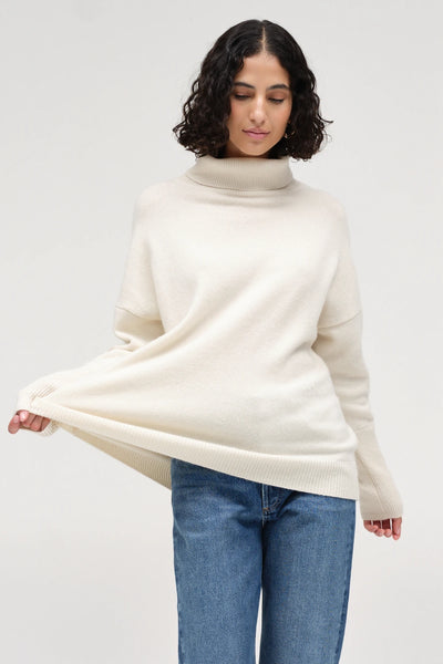 Cream Pure Cashmere Rollneck Sweater