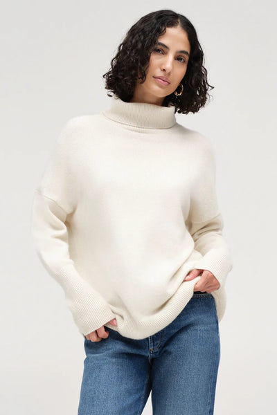 Cream Pure Cashmere Rollneck Sweater