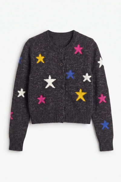 Black Wool-Cashmere Star Round-neck Cardigan