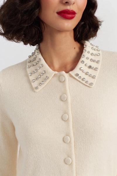 Cream Wool-Cashmere Jewel-Neck Cardigan