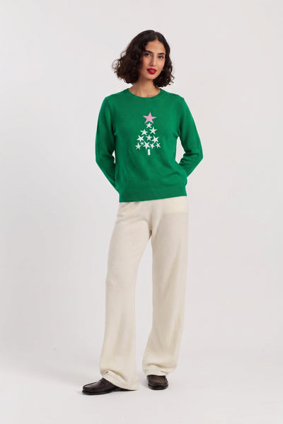 Green Wool-Cashmere Star Tree Sweater