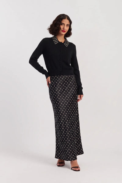 Black Wool-Cashmere Jewel-Neck Cardigan