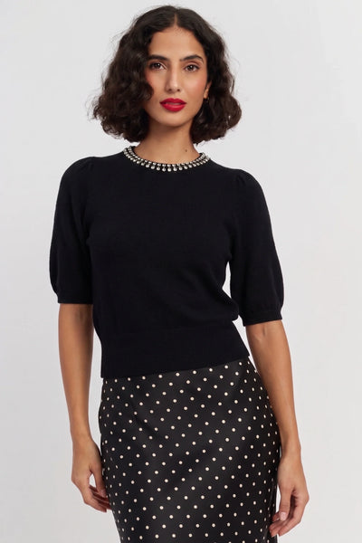 Black Wool-Cashmere Jewel-Neck Knitted Tee
