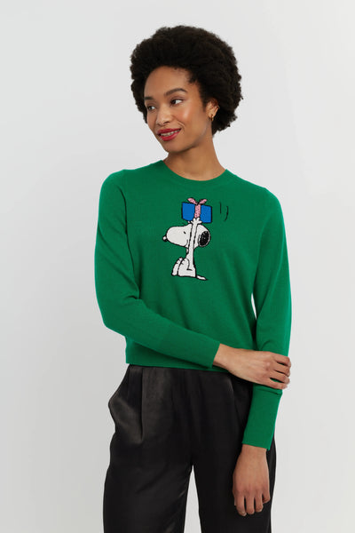 Green Wool-Cashmere Snoopy's Gift Sweater
