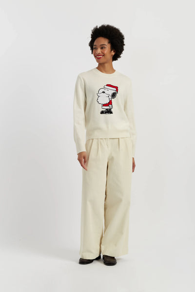 Cream Wool-Cashmere Snoopy Santa Sweater