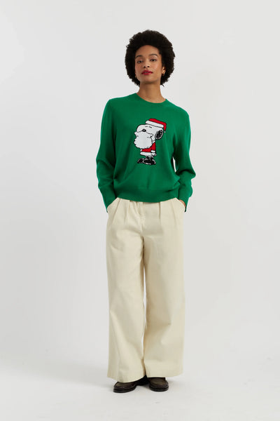 Green Wool-Cashmere Snoopy Santa Sweater