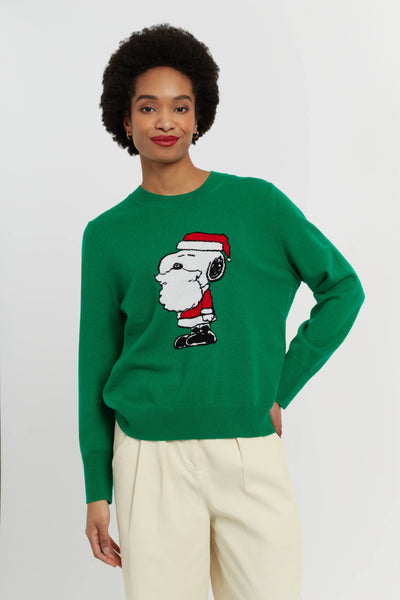 Green Wool-Cashmere Snoopy Santa Sweater